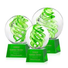 Longoria on Small Crystal Base Green Globe Glass Trophy - Glass Trophies