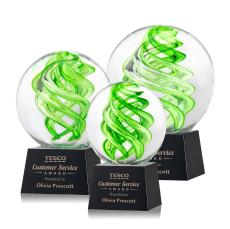 Longoria on Small Crystal Base Black Globe Glass Trophy - Art Glass Trophies