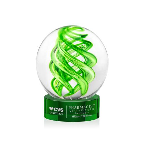 Awards and Plaques - Glass Trophies - Longoria on Lockwood Base Green Globe Glass Trophy