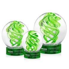 Longoria on Lockwood Base Green Globe Glass Trophy - Art Glass Trophies
