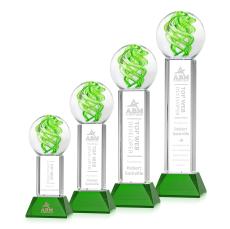 Longoria on Tower Base Green Globe Glass Trophy - Glass Trophies