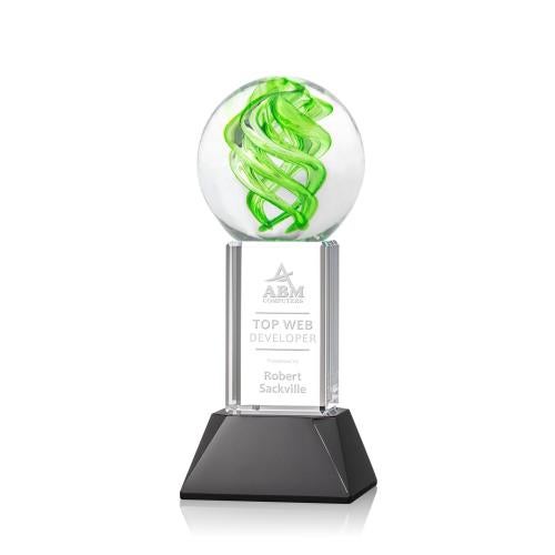 Awards and Plaques - Glass Trophies - Longoria on Tower Base Black Globe Glass Trophy