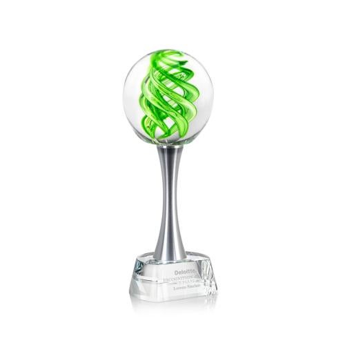 Awards and Plaques - Glass Trophies - Longoria on Metal Pedestal Base Clear Globe Glass Trophy