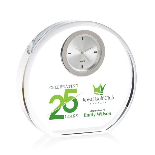 Awards and Plaques - Crystal Trophies - Crystal Clocks - Cranberry Full Color Clock