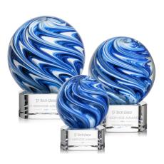 Neptune on Half Round Base Clear Globe Glass Trophy - Glass Trophies