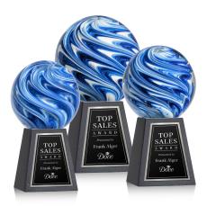 Neptune Globe on Tall Marble Base Glass Trophy - Glass Trophies