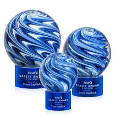 Neptune on Round Base Blue Globe Glass Trophy - Glass Trophies
