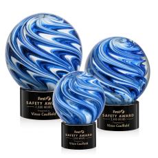 Neptune on Round Base Black Globe Glass Trophy - Glass Trophies