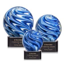 Neptune on Half Round Base Black Globe Glass Trophy - Glass Trophies