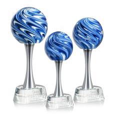 Neptune Globe on Metal Pedestal Base Glass Trophy - Glass Trophies