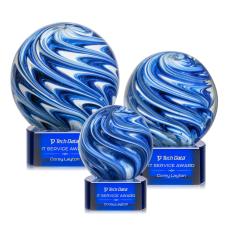Neptune on Half Round Base Blue Globe Glass Trophy - Glass Trophies