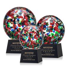 Knapp on Small Crystal Base Black Globe Glass Trophy - Glass Trophies