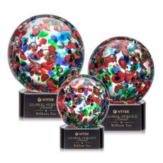 Knapp on Half Round Base Black Globe Glass Trophy - Glass Trophies