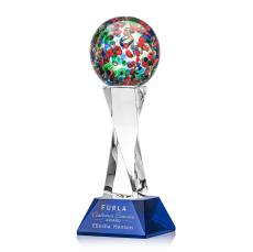 Knapp on Spirale Spire Base Blue Globe Glass Trophy - Glass Trophies
