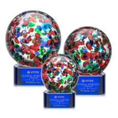 Knapp on Half Round Base Blue Globe Glass Trophy - Glass Trophies