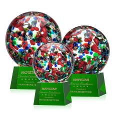 Knapp on Small Crystal Base Green Globe Glass Trophy - Glass Trophies