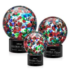 Knapp on Round Base Black Globe Glass Trophy - Crystal Globe Awards