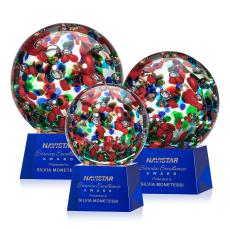 Knapp on Small Crystal Base Blue Globe Glass Trophy - Glass Trophies