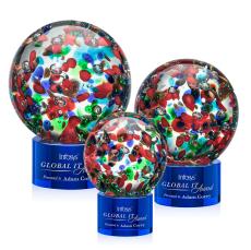 Knapp on Round Base Blue Globe Glass Trophy - Crystal Globe Awards
