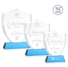 Escamilla Shield on Helton Sky Blue Unique Crystal Trophy - Custom Trophies