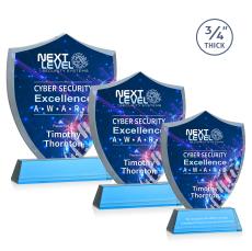 Escamilla Shield Full Color on Helton Sky Blue Unique Crystal Trophy - Custom Trophies