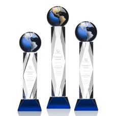 Winkler Globe Blue/Gold Towers Crystal Trophy - Crystal Globe Awards