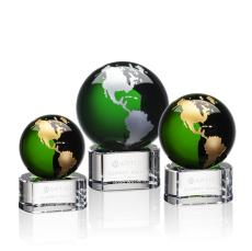 Sawyer Green/Gold Globe Crystal Trophy - Crystal Globe Awards
