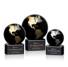 Magee Black/Gold Globe Crystal Trophy - Crystal Globe Awards
