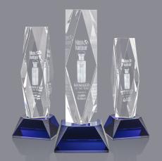 President 3D on Base Blue Crystal Trophy - Crystal Trophies