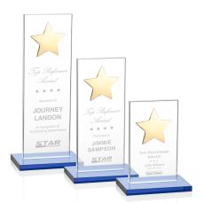 Zuniga Star Sky Blue/Gold Rectangle Crystal Trophy - Trophies
