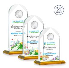 Cortez Full Color Amber Globe Crystal Trophy - Crystal Globe Awards