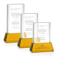 Downey on Base Amber Rectangle Crystal Trophy - Crystal Trophies