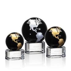 Sawyer Black/Gold Globe Crystal Trophy - Crystal Trophies
