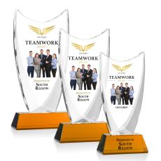 Singleton Full Color Amber Peaks Crystal Trophy - Crystal Trophies