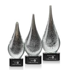 Dejesus on Half Round Base Black Tear Drop Glass Trophy - Art Glass Trophies