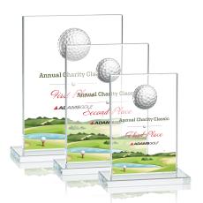 Carson Full Color Golf Clear Rectangle Crystal Trophy - Crystal Globe Awards