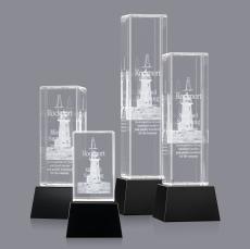 Small 3D on Base Black Towers Crystal Trophy - Crystal Trophies