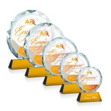 Linares Full Color Amber Circle Crystal Trophy - Crystal Trophies