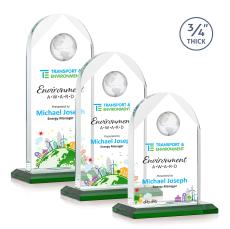 Cortez Full Color Green Globe Crystal Trophy - Crystal Trophies