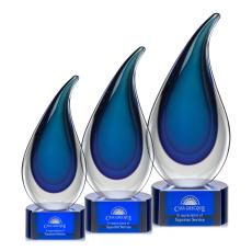 Bridges on Half Round Base Blue Flame Glass Trophy - Glass Trophies