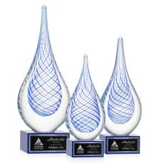 Striation on Plated Crystal Base Blue Tear Drop Glass Trophy - Glass Trophies