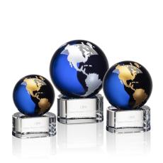Sawyer Blue/Gold Globe Crystal Trophy - Crystal Globe Awards