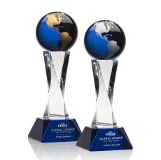 Spirale Spire Blue Globe Crystal Trophy - Crystal Trophies