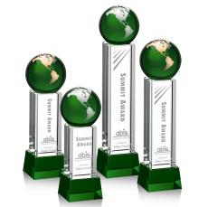 Caballero on Base Green/Gold Globe Crystal Trophy - Crystal Globe Awards