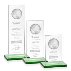 Shelton Globe Green Rectangle Crystal Trophy - Crystal Globe Awards