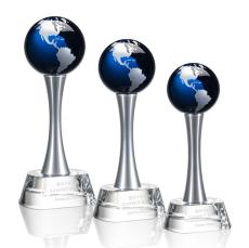 Metal Pedestal Blue Globe Crystal Trophy - Crystal Globe Awards