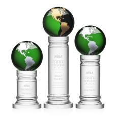 Crystal Pedestal Green/Gold Globe Crystal Trophy - Crystal Globe Awards