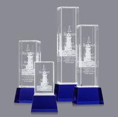 Small 3D on Base Blue Towers Crystal Trophy - Crystal Trophies
