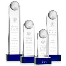 Kruse Globe on Base Blue Towers Crystal Trophy - Crystal Globe Awards