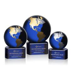 Magee Blue/Gold Globe Crystal Trophy - Crystal Globe Awards